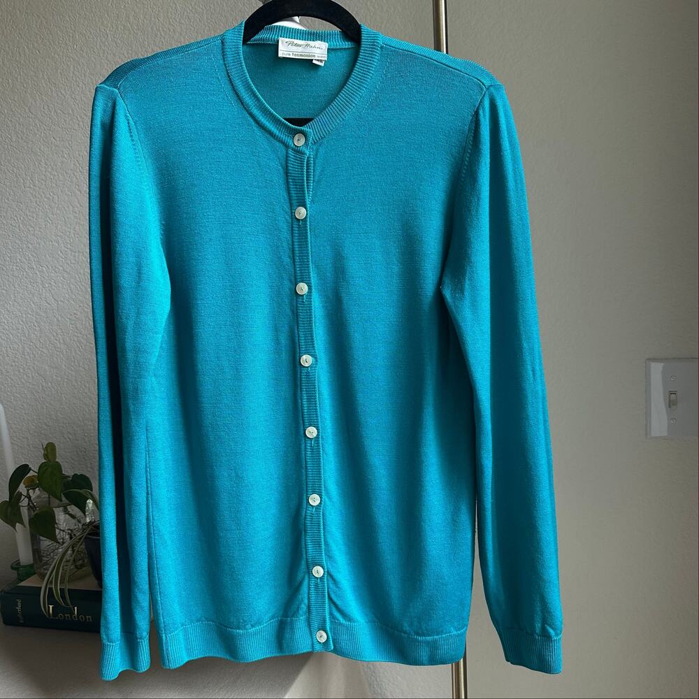 Vintage Y2K Peter Hahn Turquoise Blue Women’s Pure Tasmanian Wool Cardigan